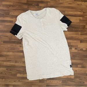 William Rast Short Sleeve 1/4 Button Cream Shirt with Black Accents Medium